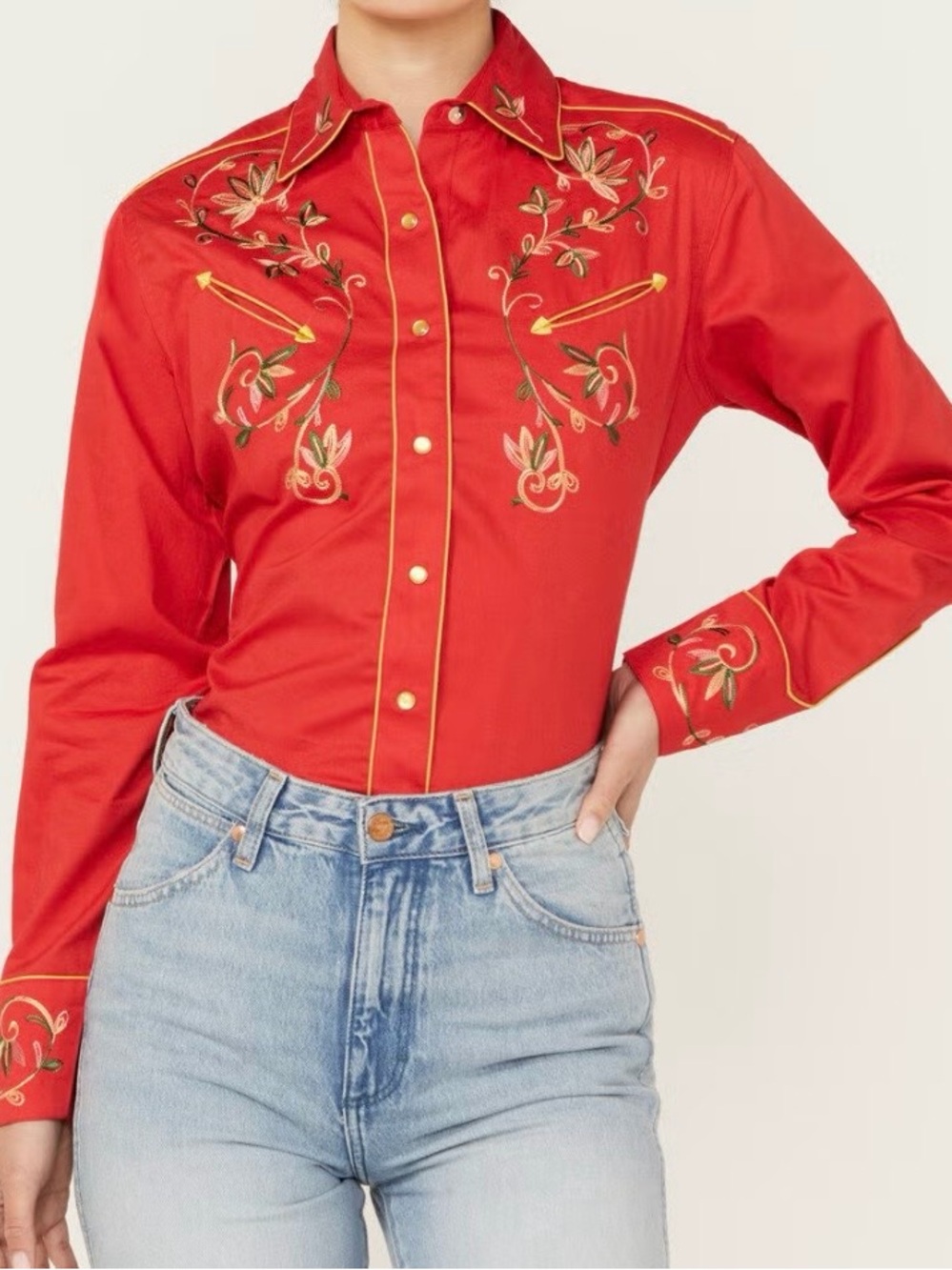 Rockmount Ranchwear floral embroidered long sleeve pear snap western shirt